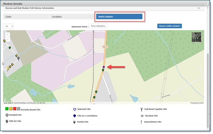 85 Foot TDR Nearby Modems Map